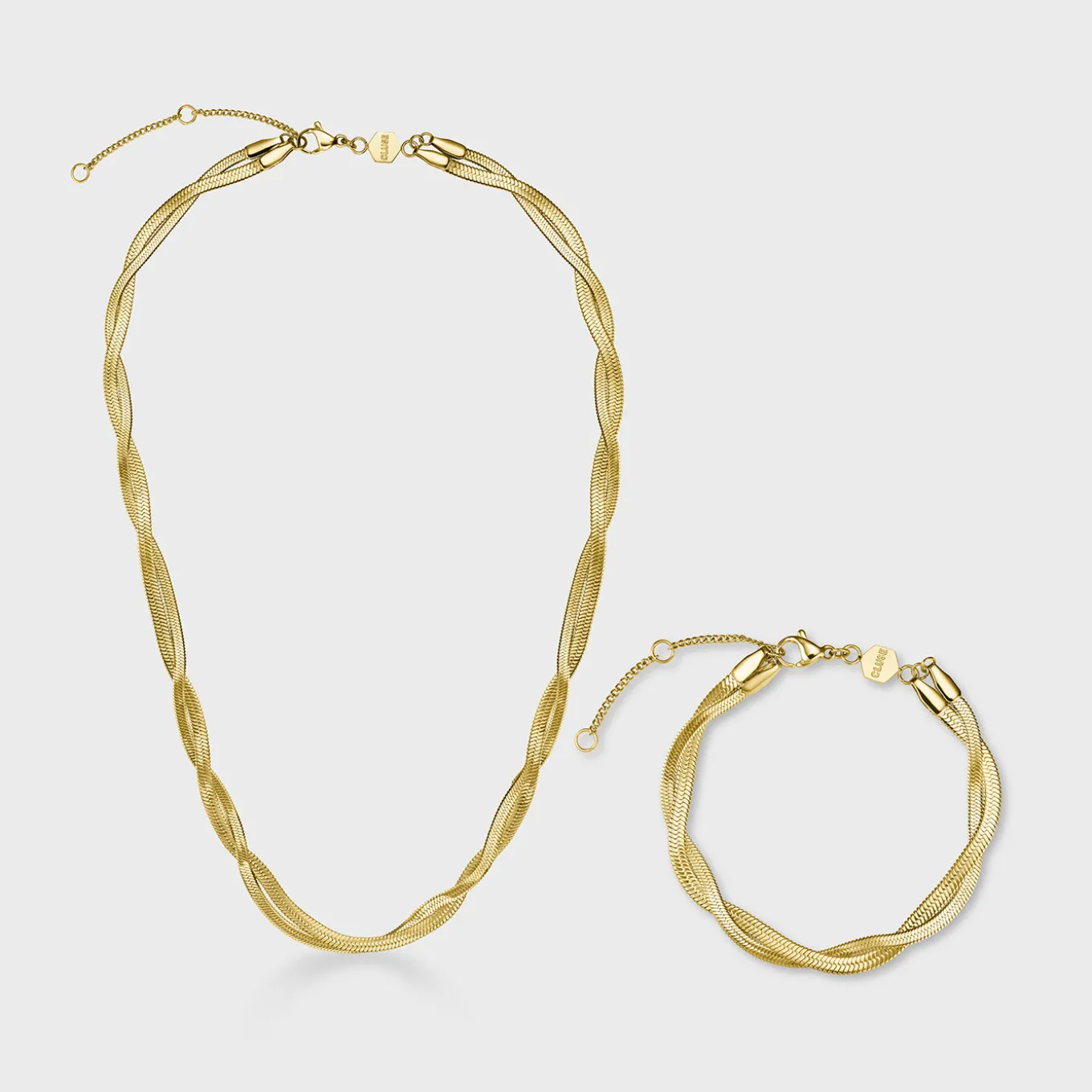 Hot Gift Box Élevé Twisted Snake Bracelet & Necklace, Gold Colour Ketten