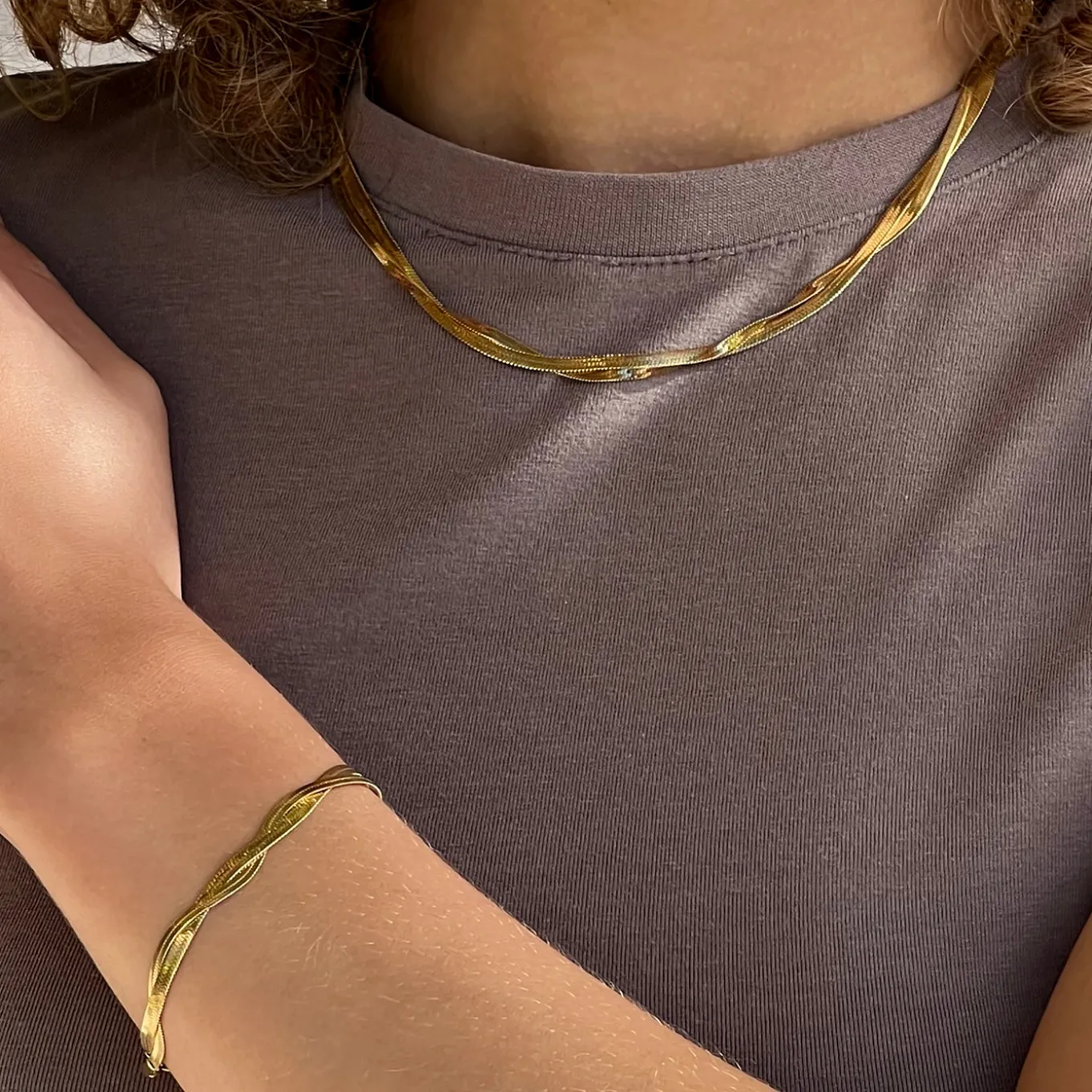 Hot Gift Box Élevé Twisted Snake Bracelet & Necklace, Gold Colour Ketten