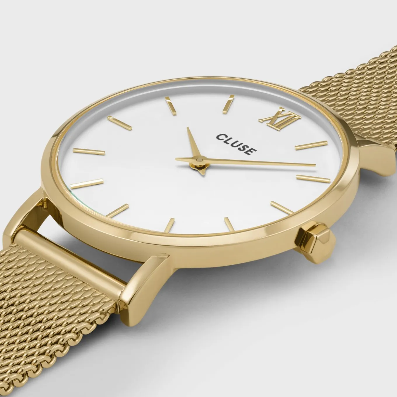Store Gift Box Minuit Watch Mesh & Grey Leather Strap, Gold Colour Damen Minuit