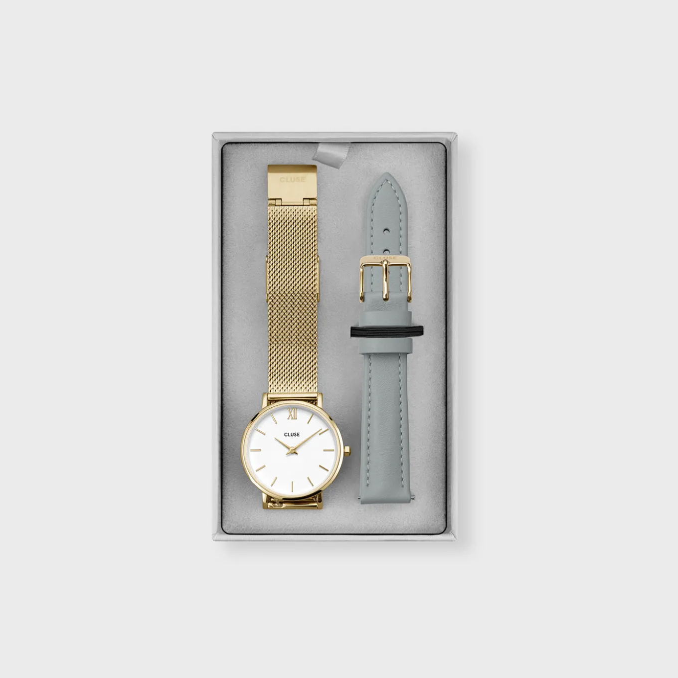 Store Gift Box Minuit Watch Mesh & Grey Leather Strap, Gold Colour Damen Minuit