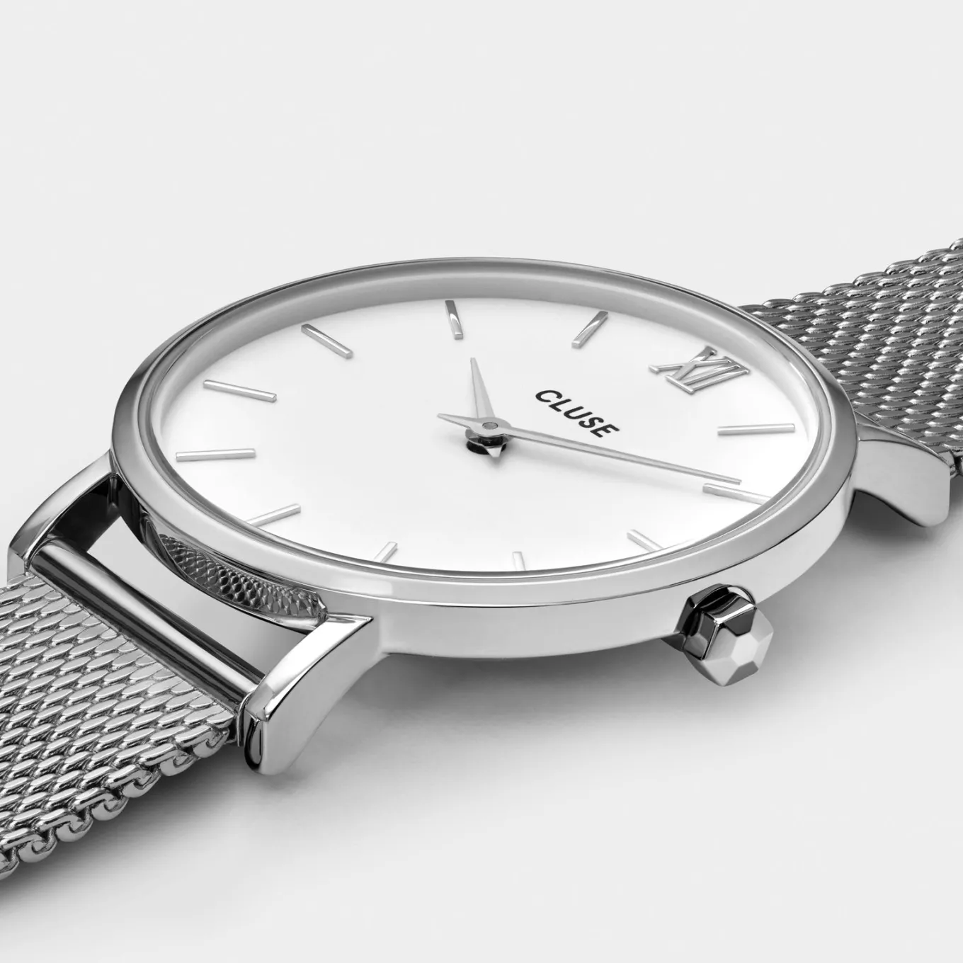 Best Sale Gift Box Minuit Watch Mesh & Grey Leather Strap, Silver Colour Damen Minuit