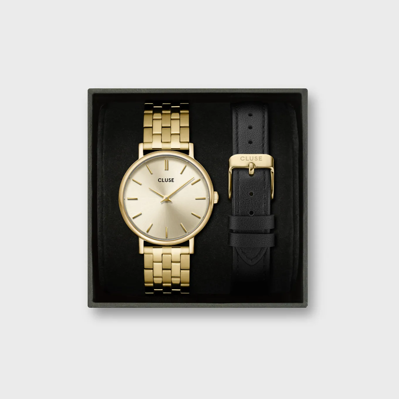 Cheap Gift Box Pavane Petite 2.0 Steel Watch Gold & Black Leather Strap, Gold Colour Damen Pavane Petite
