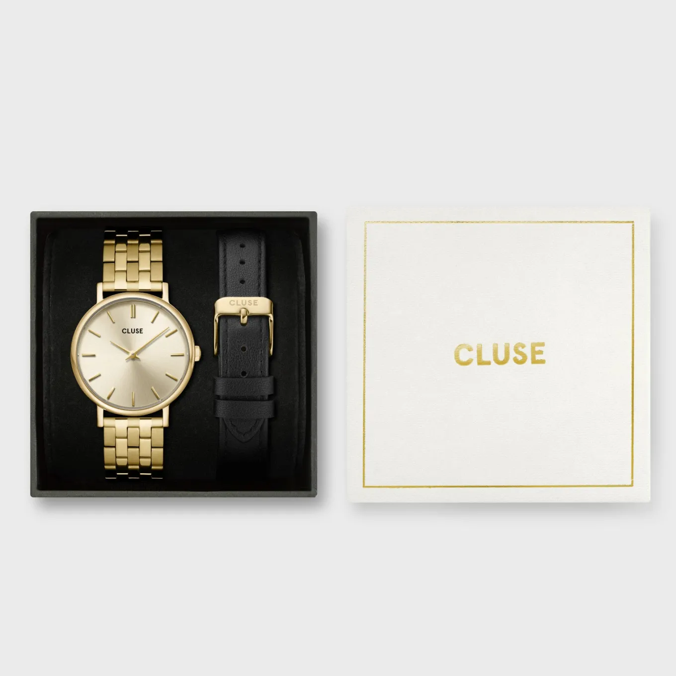Cheap Gift Box Pavane Petite 2.0 Steel Watch Gold & Black Leather Strap, Gold Colour Damen Pavane Petite