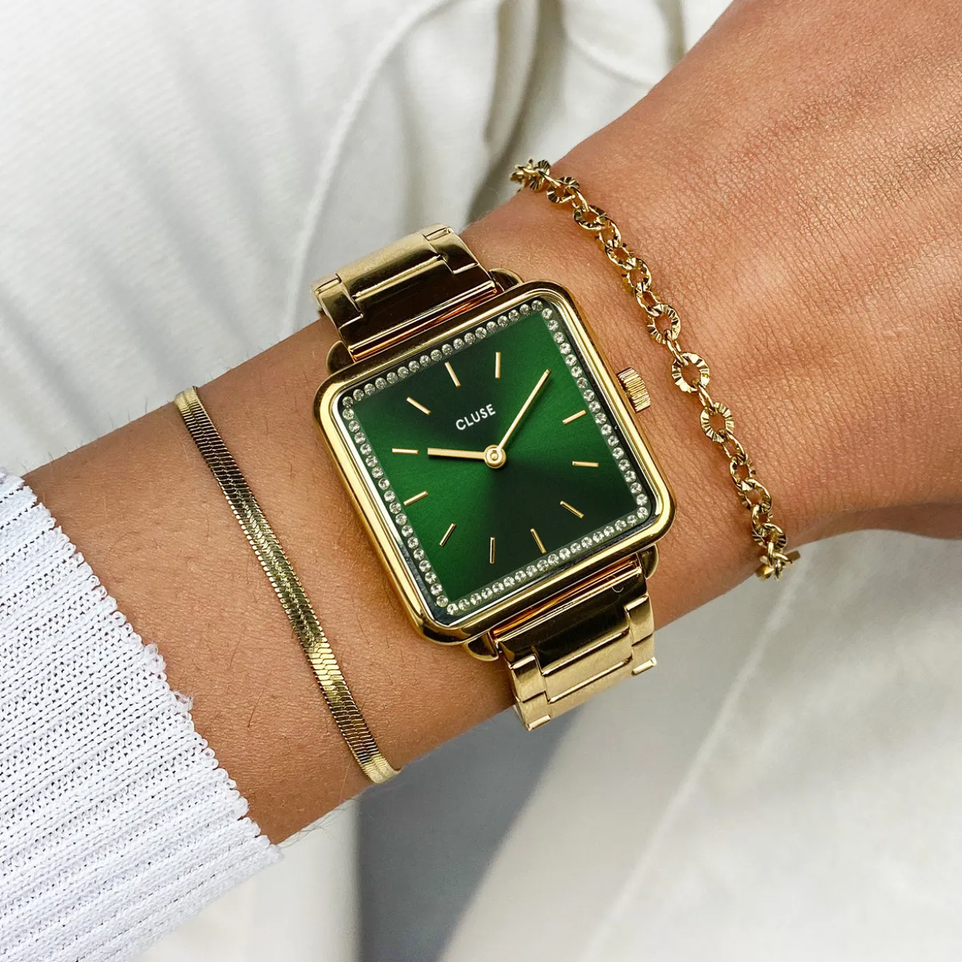 Clearance La Tétragone Watch Steel stones Green, Gold Colour Damen Uhren Gold | La Tétragone