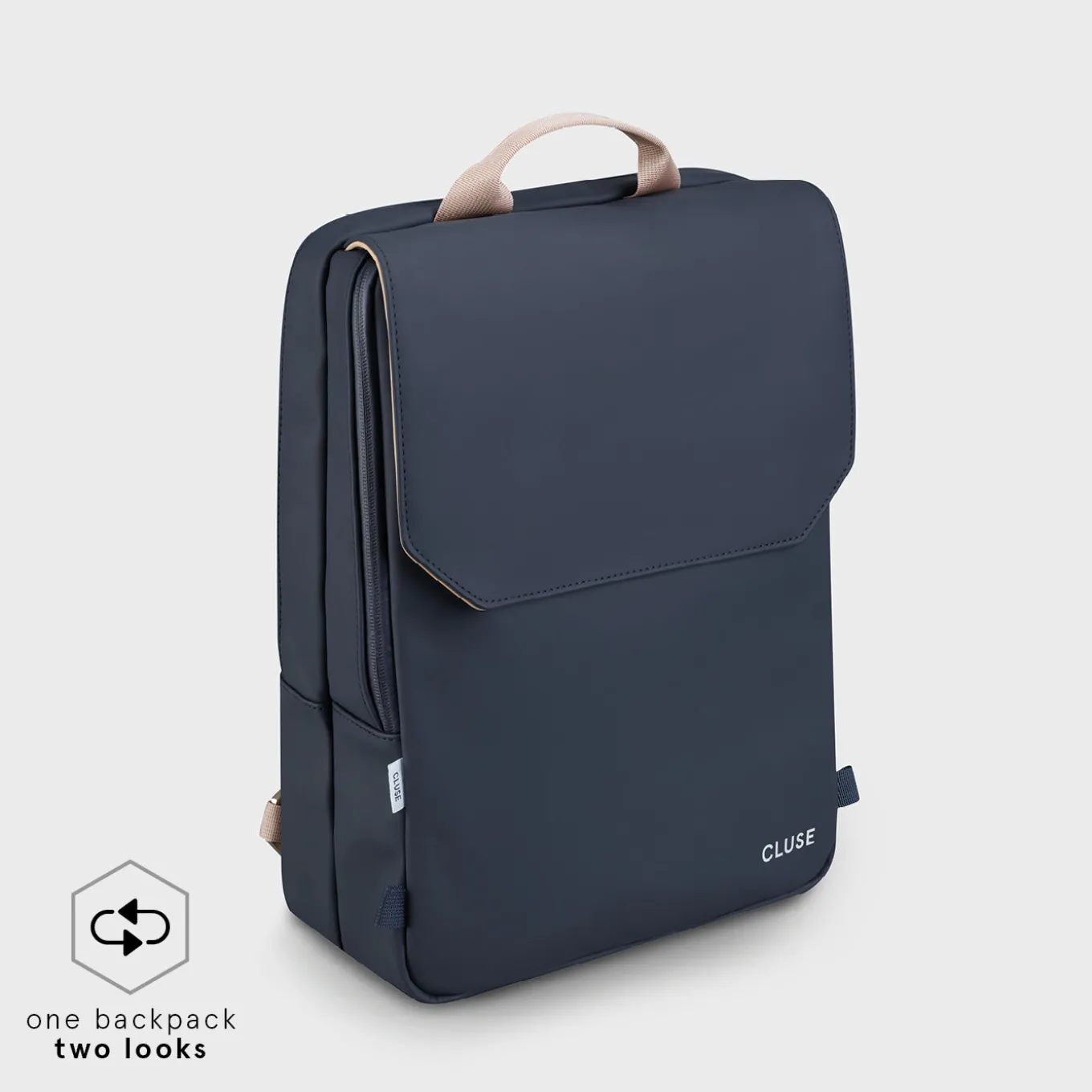 Outlet Le Réversible Backpack, Dark Blue Caramel, Silver Colour Le Réversible