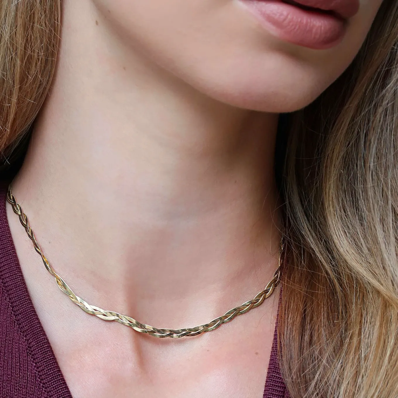 Hot Élevé Braided Snake Necklace, Gold Colour Ketten