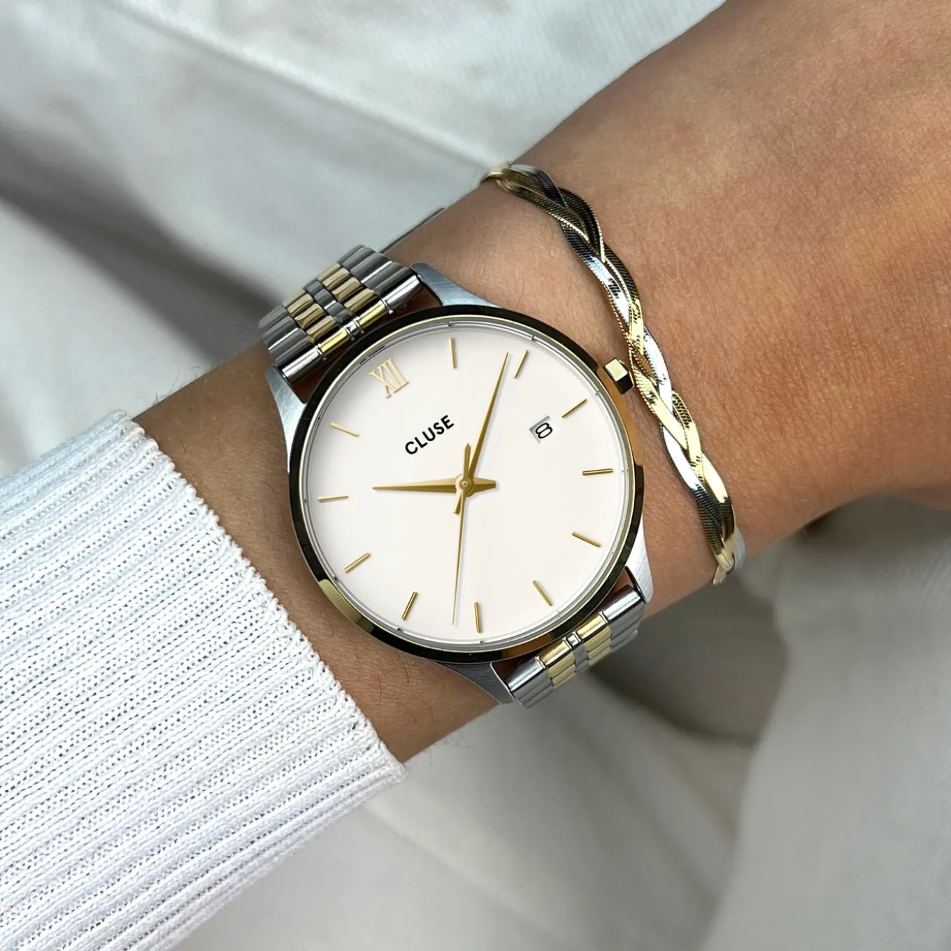 Fashion Minuit Date Watch Steel, Coconut Milk, Bicolor Damen Minuit