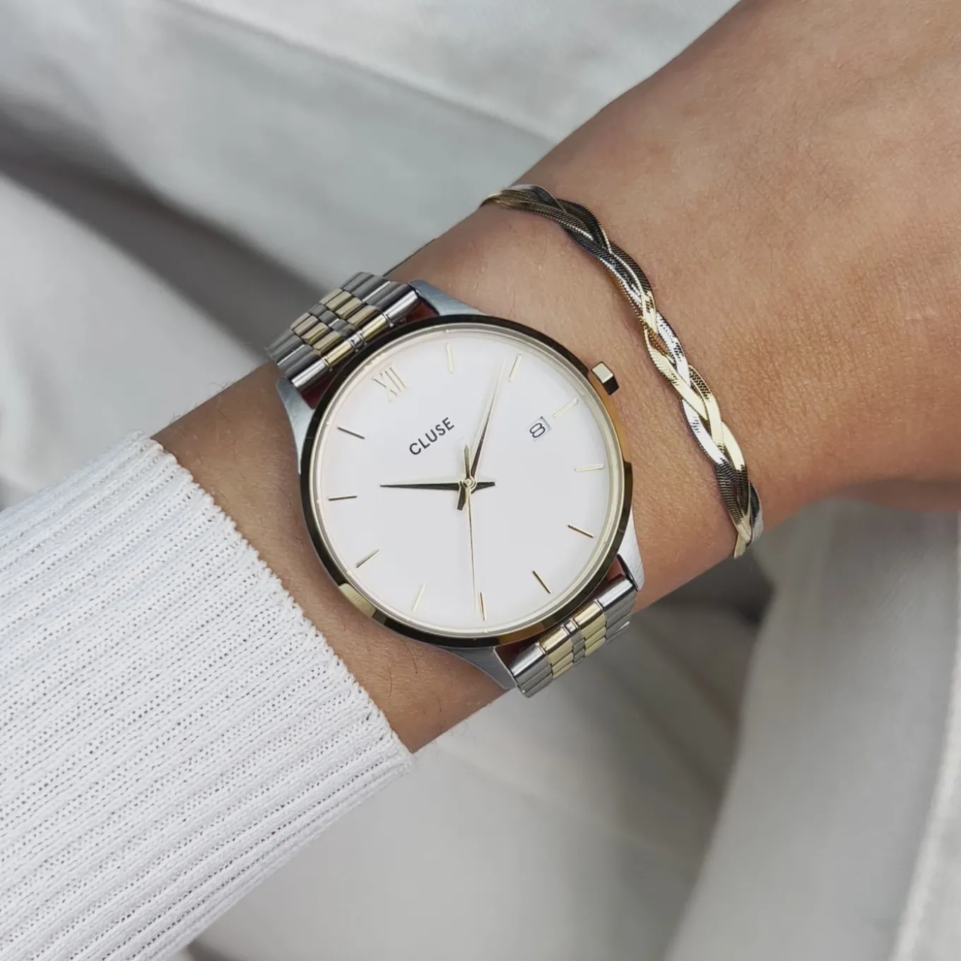 Fashion Minuit Date Watch Steel, Coconut Milk, Bicolor Damen Minuit