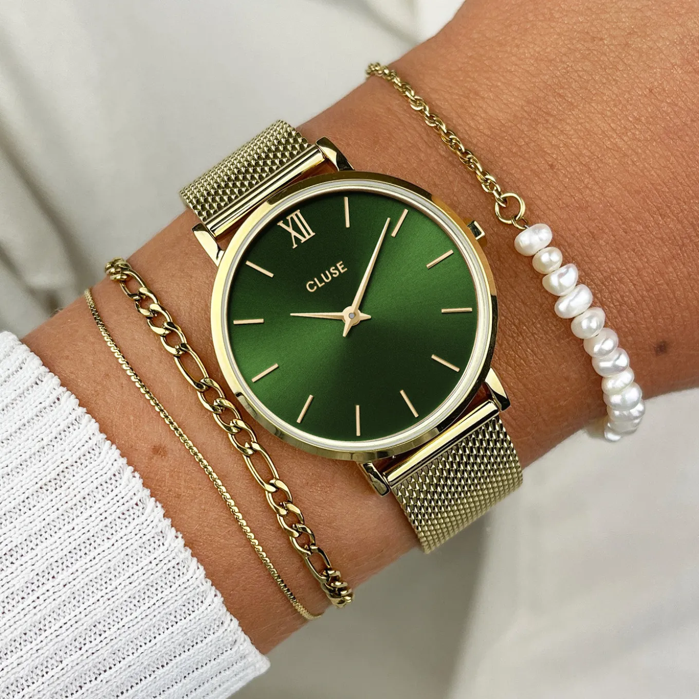 Hot Minuit Mesh, Green, Gold Colour Damen Uhren Gold | Minuit