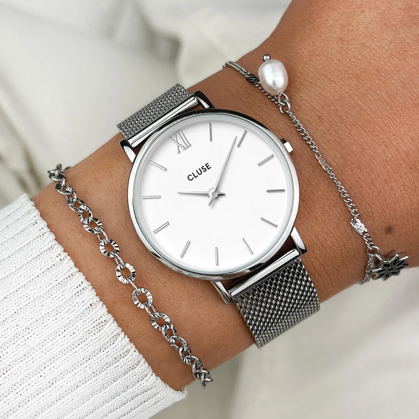 Shop Minuit Mesh Silver/White Damen Uhren Silber | Minuit