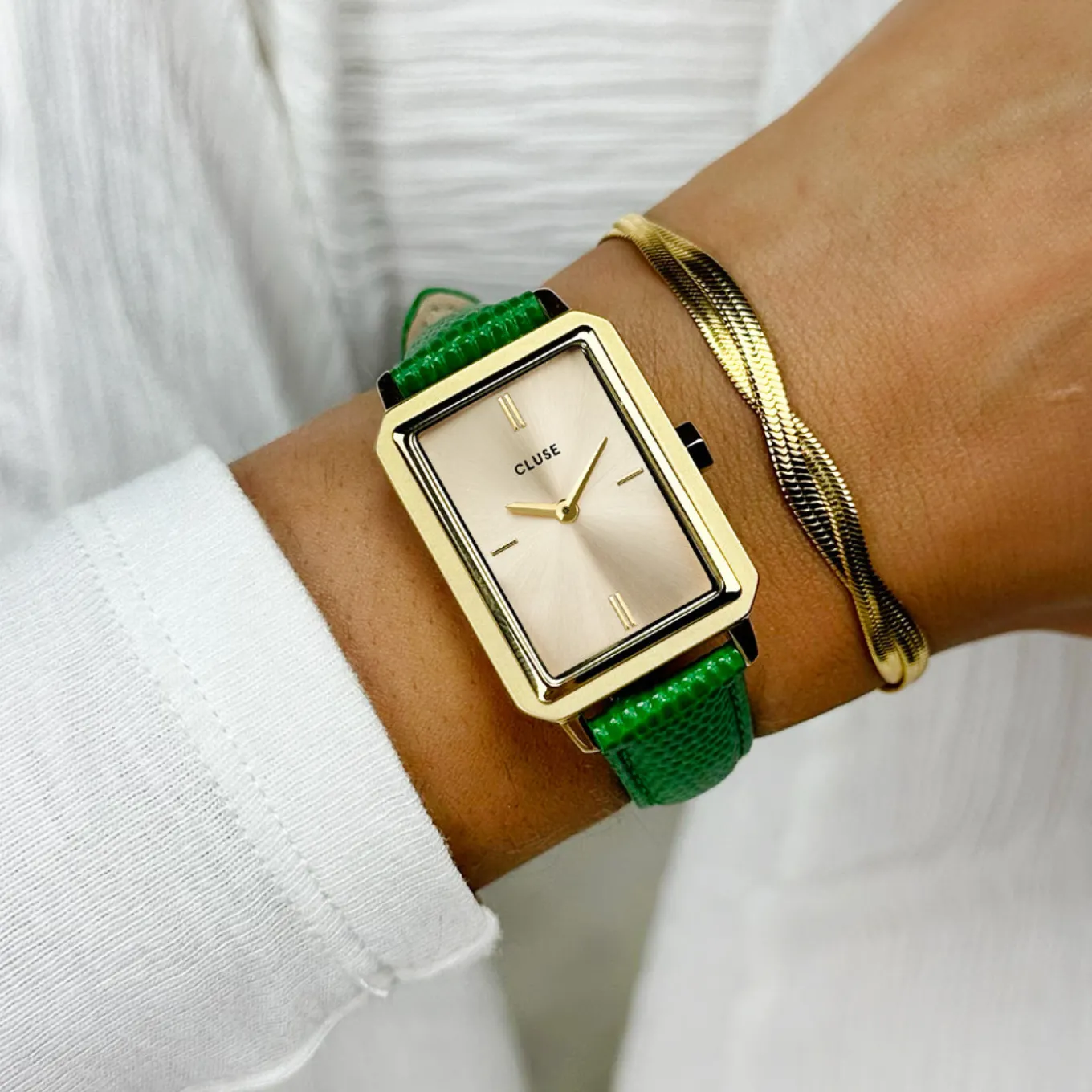 Store Strap 14 mm Leather Emerald Green Lizard, Gold Colour Damen Fluette Armbänder Shoppen | Gracieuse Petite Armbänder Shoppen