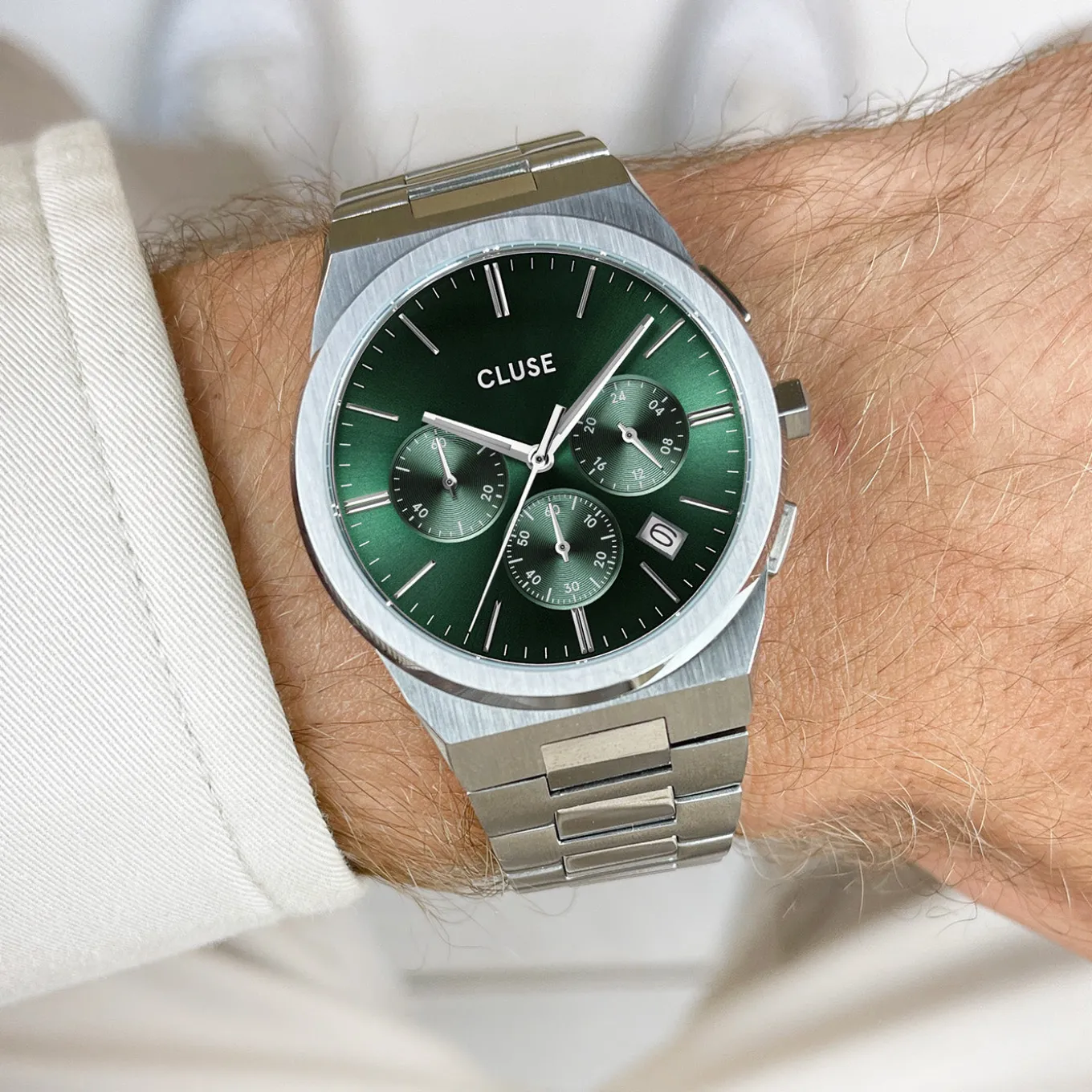 Fashion Vigoureux Chrono Steel Green, Silver Colour Herren Uhren Silber | Vigoureux