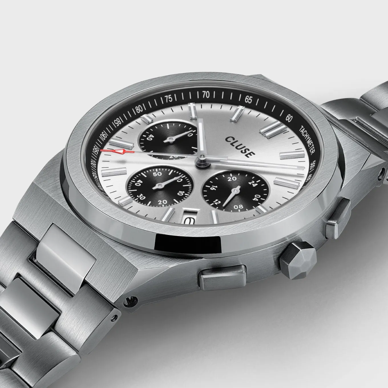 Hot Vigoureux Chrono Steel Silver and Black, Silver Colour Herren Uhren Silber | Vigoureux