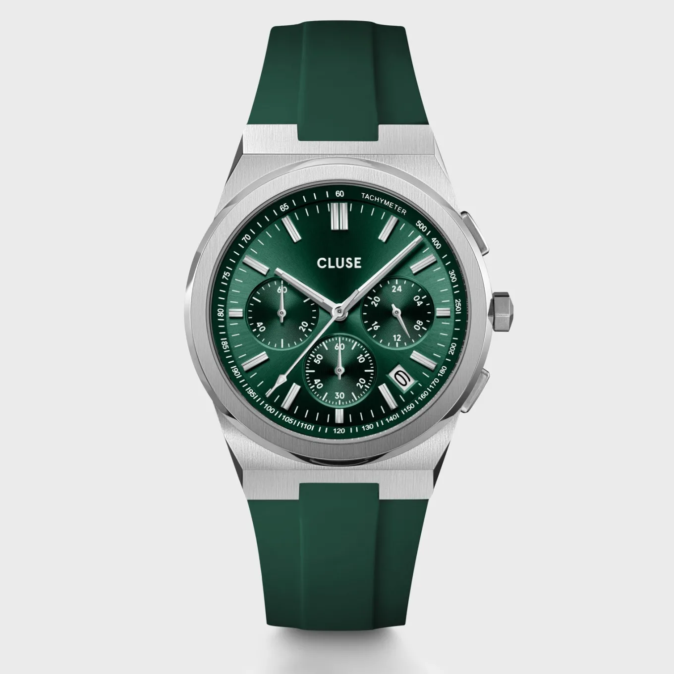 Cheap Vigoureux Chrono Watch Silicone Green, Silver Colour Herren Uhren Silber | Vigoureux