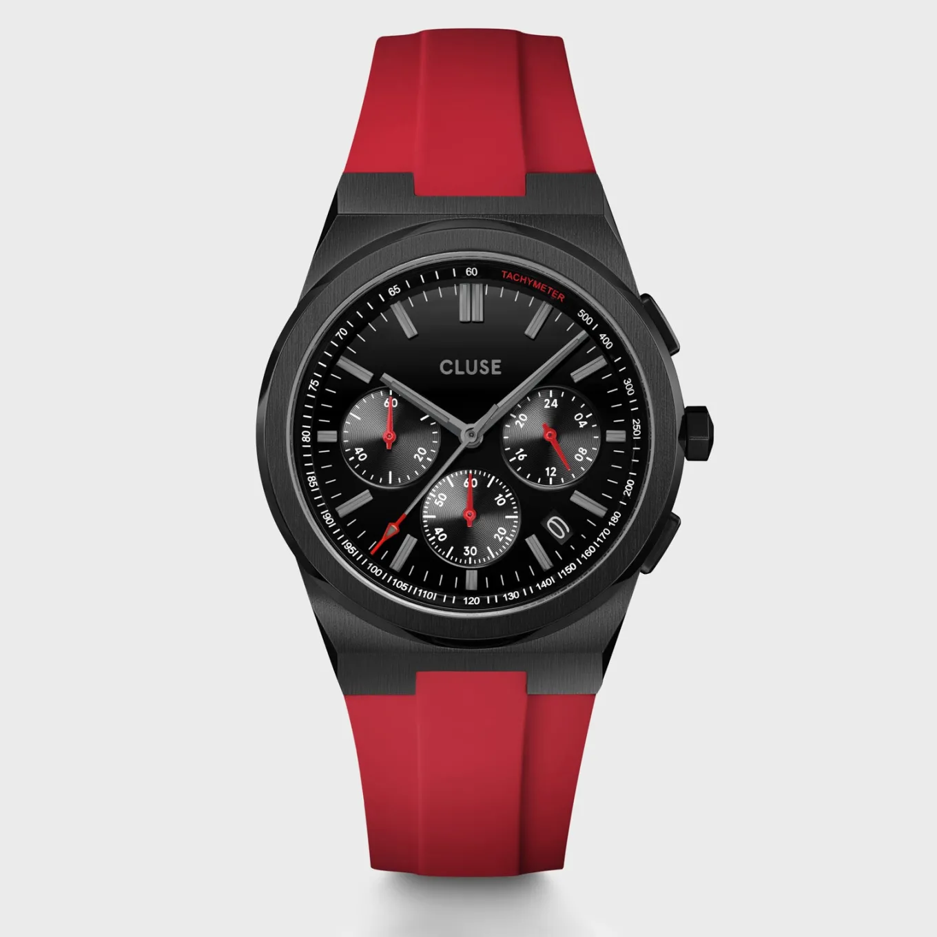 Online Vigoureux Chrono Watch Silicone Red, Black Colour Damen Uhren Schwarz | Uhren Schwarz