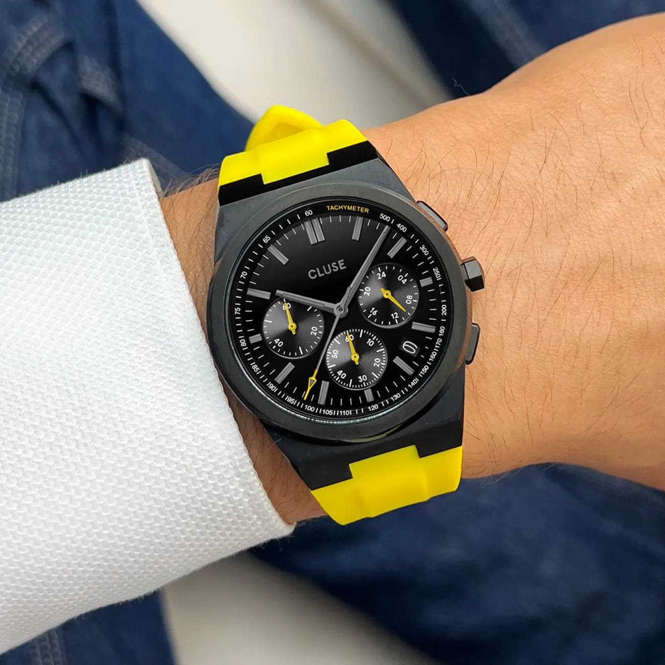 Online Vigoureux Chrono Watch Silicone Yellow, Black Colour Damen Uhren Schwarz | Uhren Schwarz