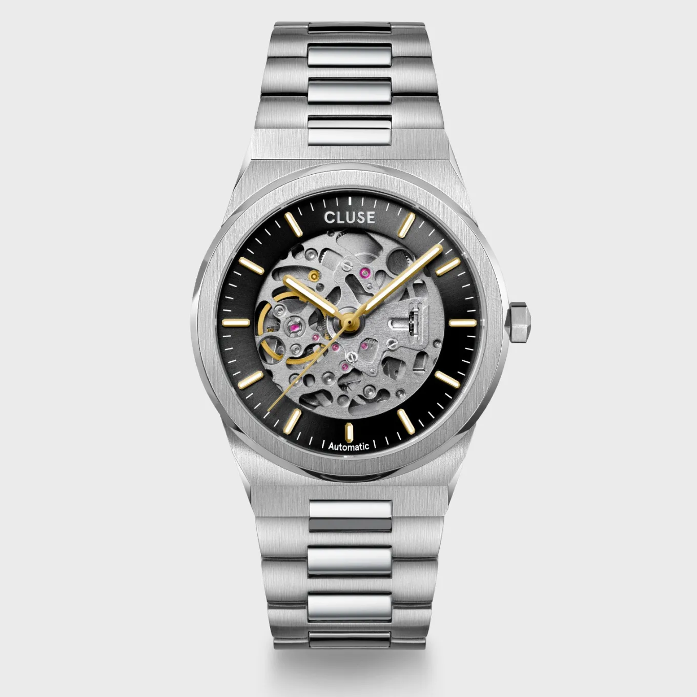 Fashion Vigoureux Steel Automatic Watch, Black, Silver Colour Damen Uhren Silber | Uhren Schwarz