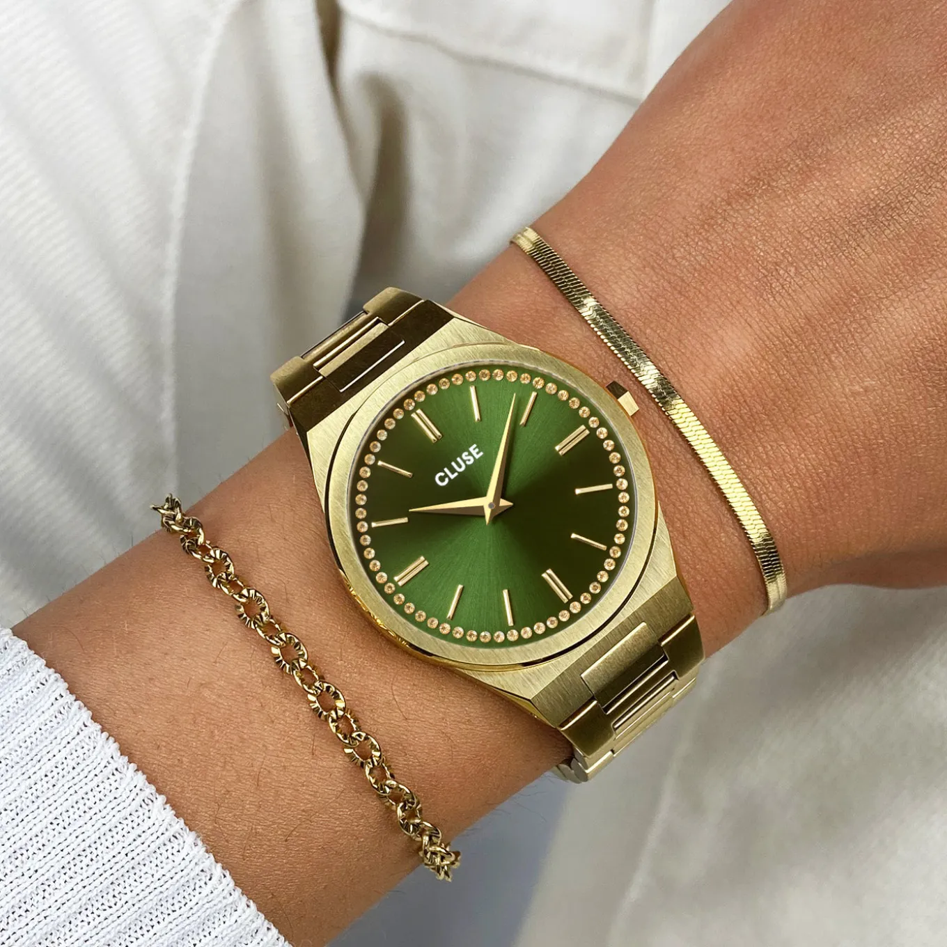 Clearance Vigoureux Watch Steel, Green Stones, Gold Colour Damen Uhren Gold | Vigoureux